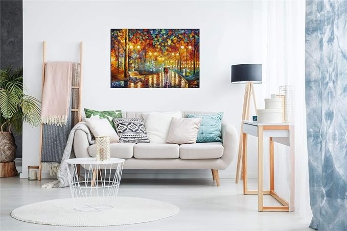 Large Rainy Street Canvas Wall Art Romantic City Scene Modern Home Decor