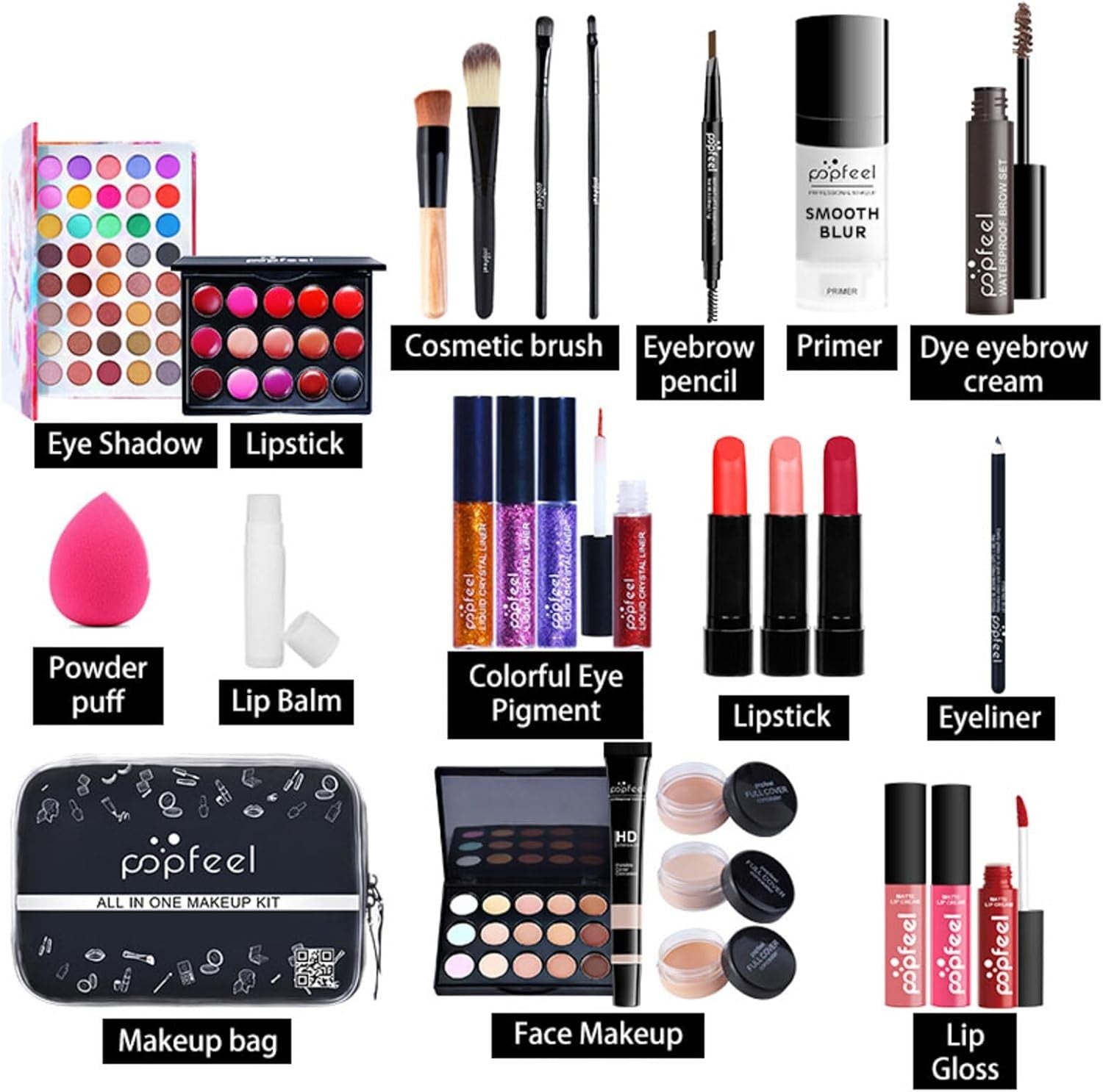All In One Makeup Kit 27PCS Full Face Set Eyeshadow Lipstick Case