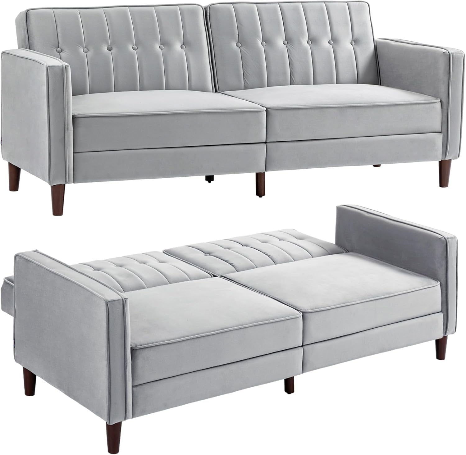 Light Grey Velvet 3 Seater Sofa Bed Click Clack Recliner Couch Guest Sleeper