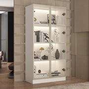 Glass Display Cabinet with LED Lights, 4 Shelves, Tall Storage Unit 160x80cm