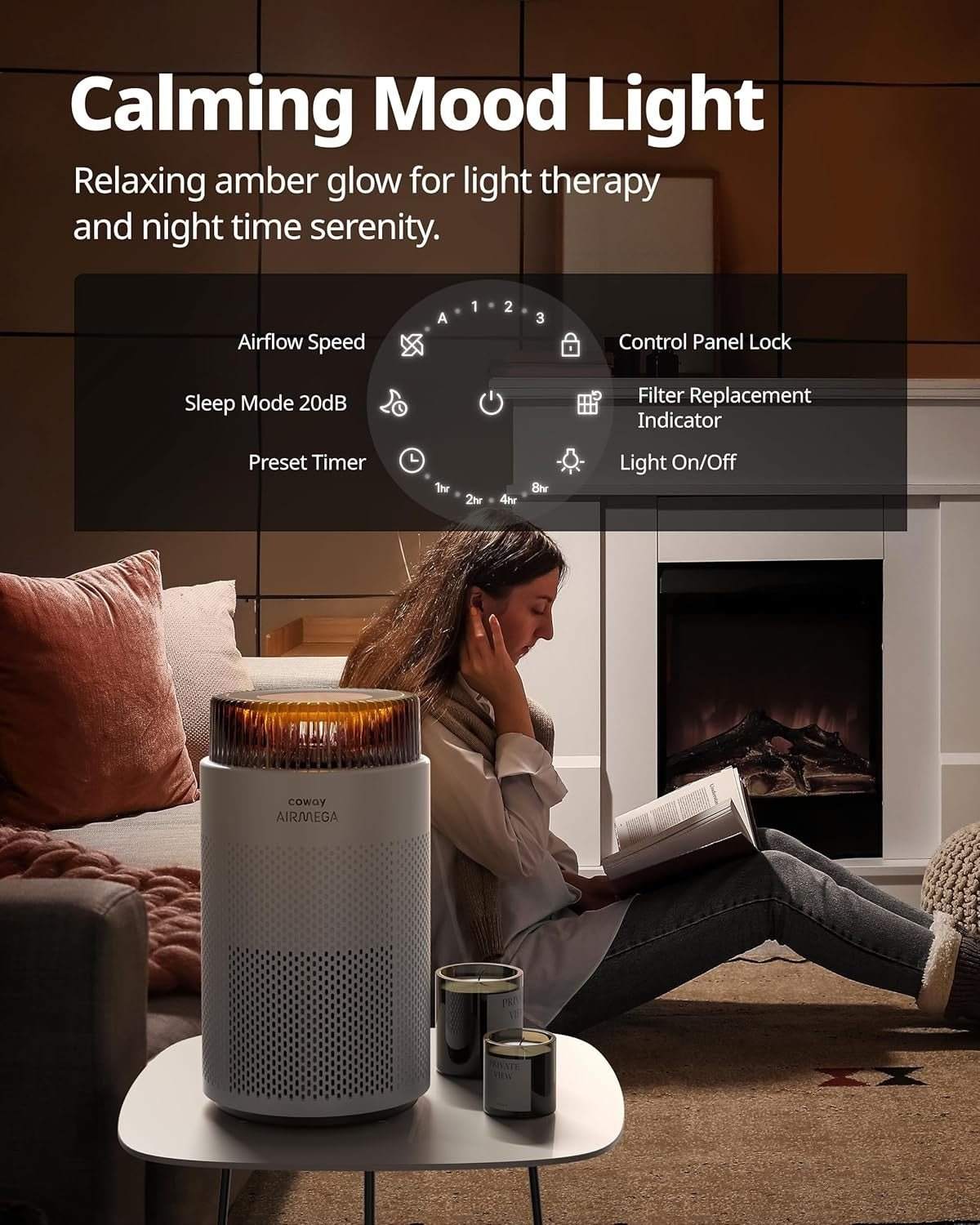 Ultra Quiet Bedroom Air Purifier 244m³/h Removes 99.999% Allergens