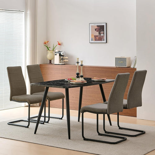 Modern 5-Piece Dining Table Set with 4 Chairs, Marble Effect, 140x80cm