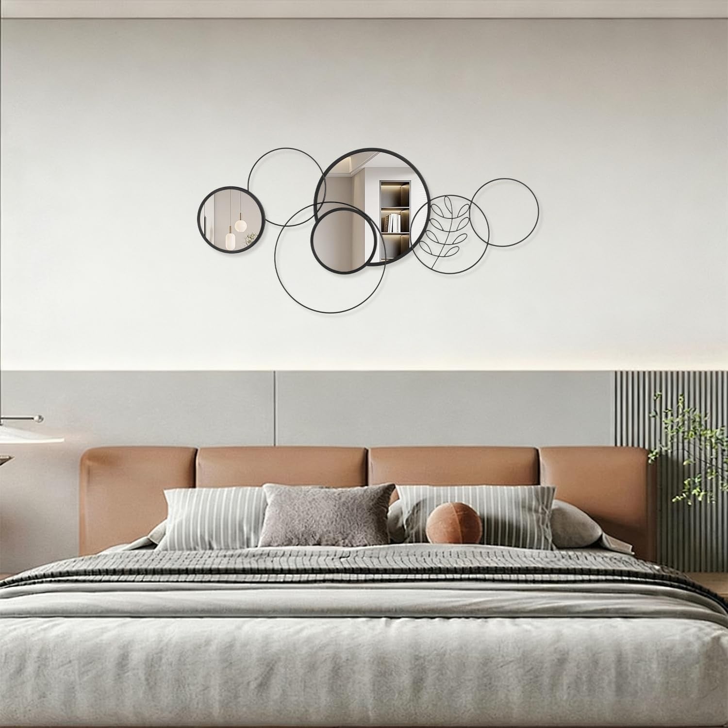 4Pcs Round Wall Mirror Set Black Metal Frame 40x80CM