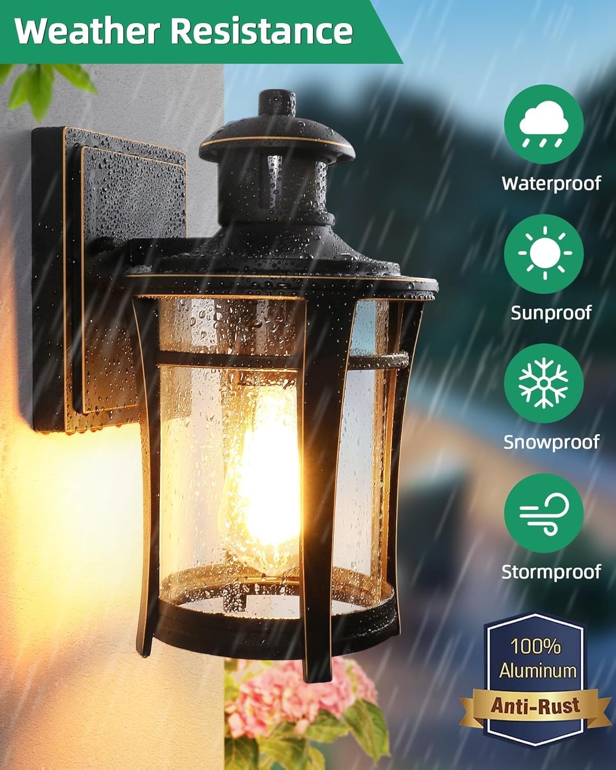 Outdoor Wall Light Black Gold Motion Sensor Waterproof