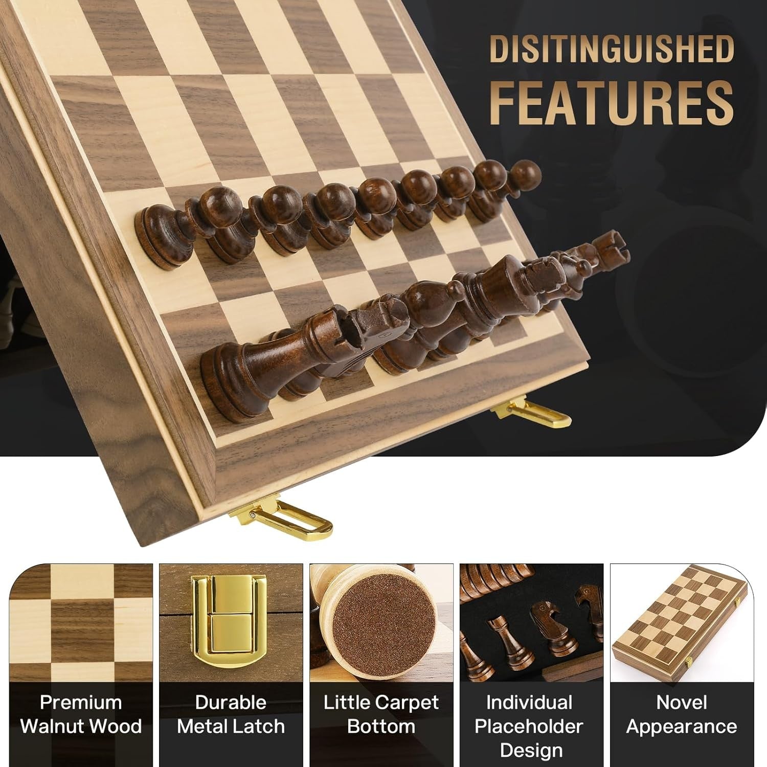 15" Magnetic 2-in-1 Wooden Chess & Draughts Board Set w/ Extra Queens