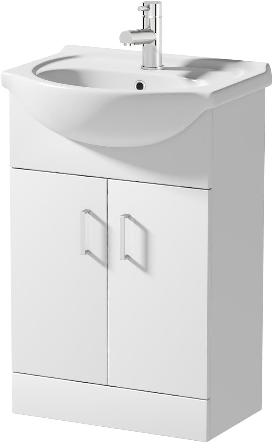 560mm White Gloss Vanity Sink Unit – Freestanding Basin Cabinet Soft Close Doors