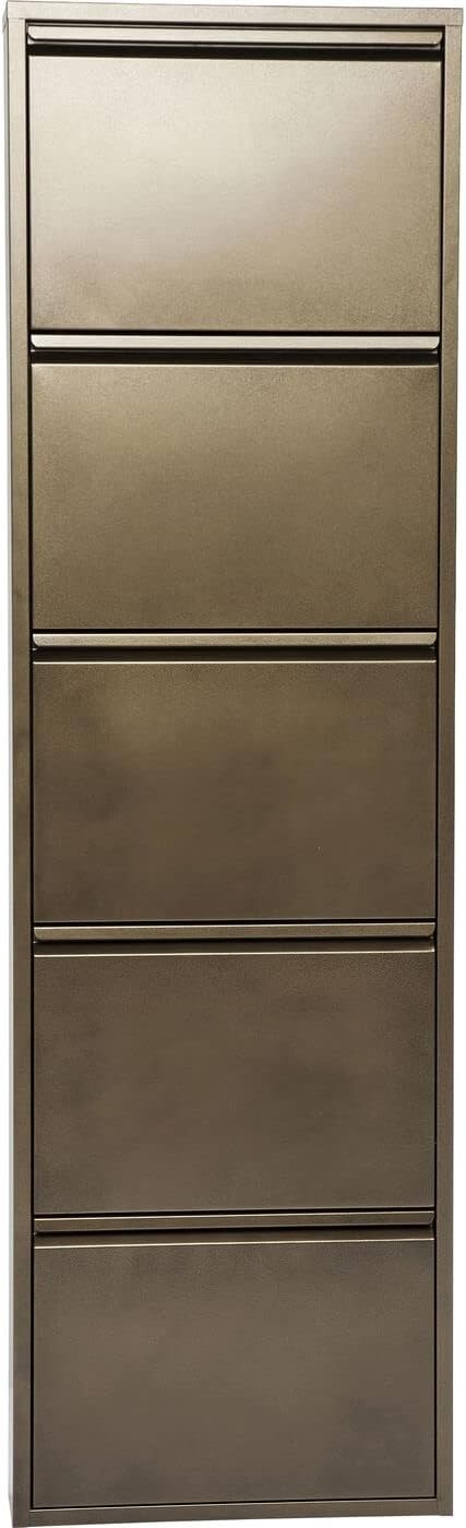 Slim 5-Drawer Shoe Cabinet Bronze– Space-Saving Metal Tilt Rack 170x50x15cm