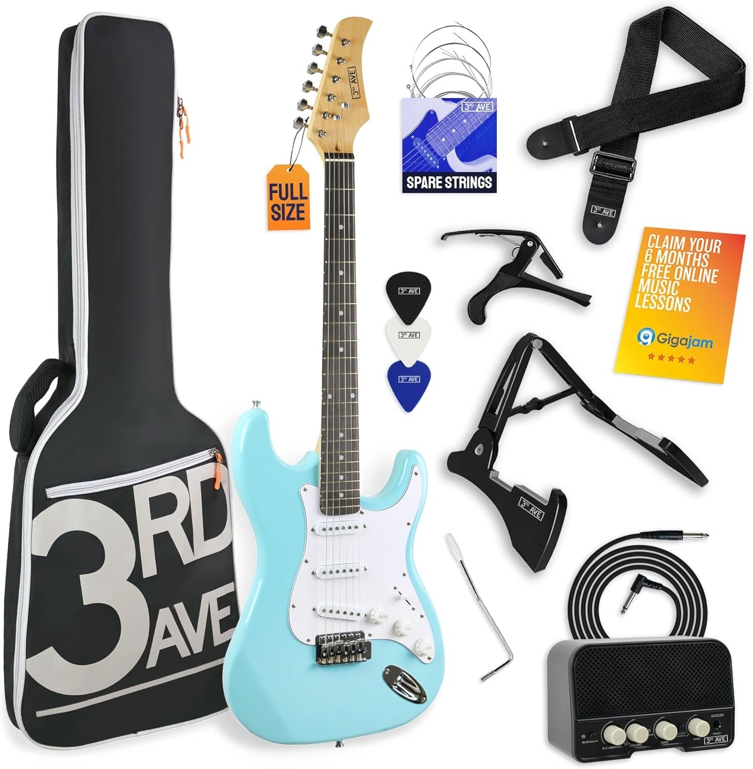 Full Size 4/4 Electric Guitar Starter Kit with Amp Pastel Blue