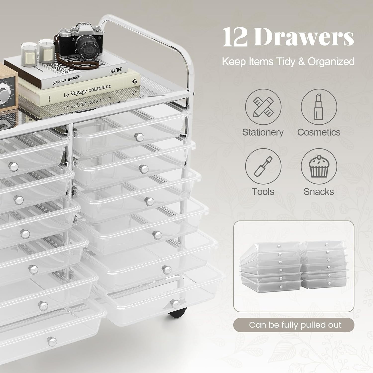 12 Drawer Rolling Storage Cart Clear Utility Trolley Lockable Wheels