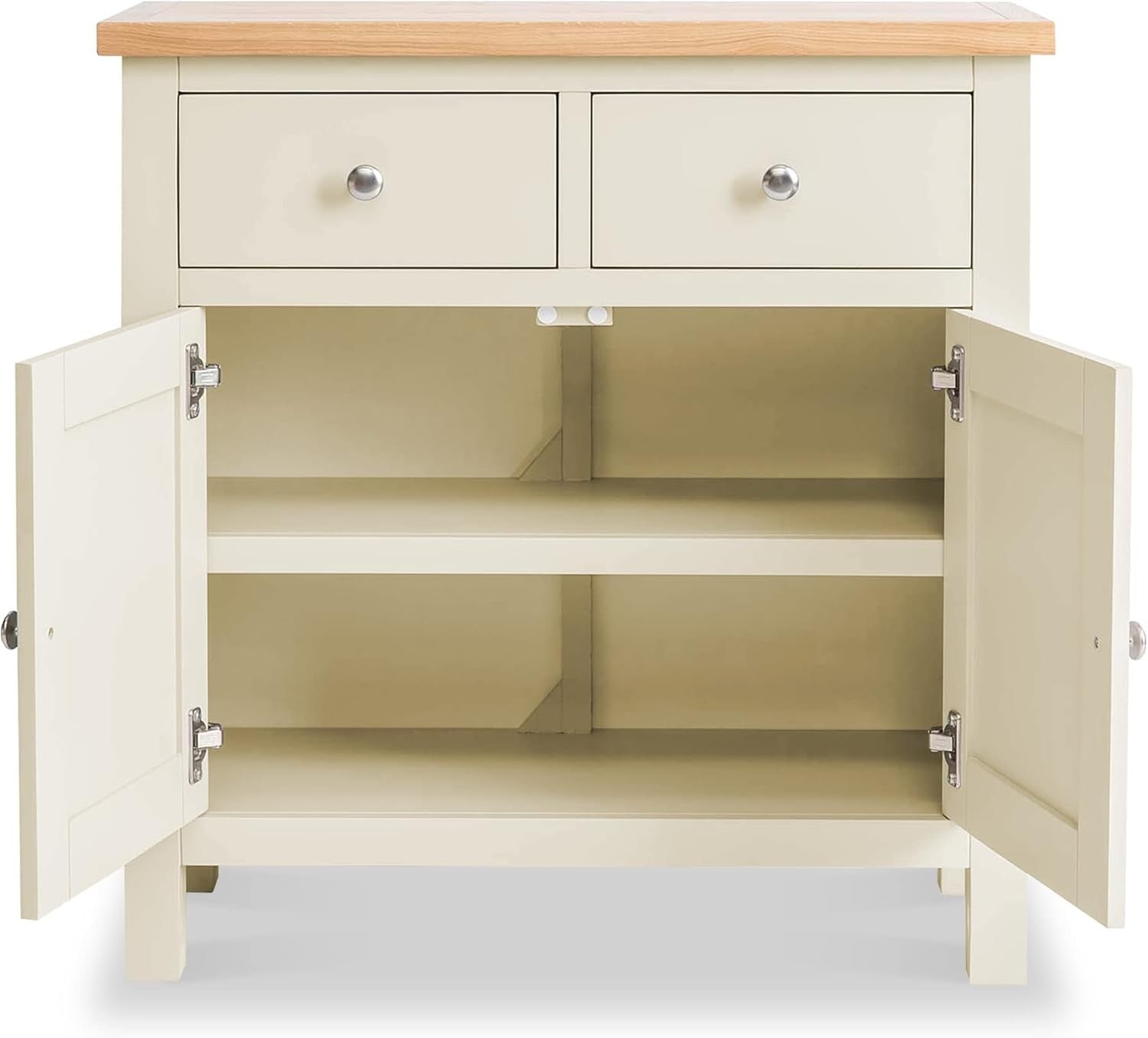 Cream Wooden Sideboard Storage Cabinet 2 Door Cupboard | Drawers & Oak Top Unit