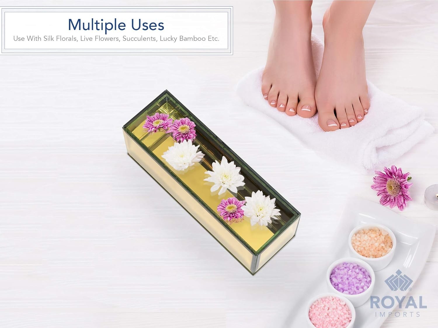 Gold Mirror Rectangular Glass Flower Vase Table Centrepiece Wedding Decor
