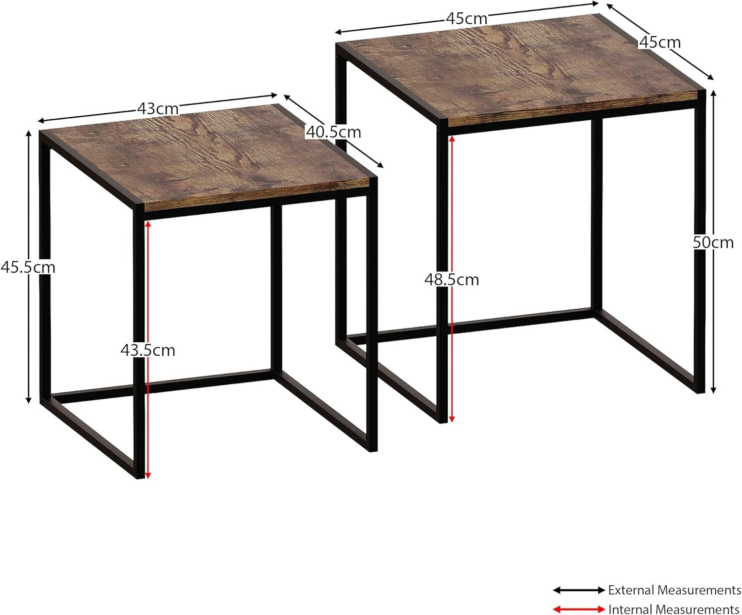 2x Industrial Dark Wood Metal Nesting Tables Set Side End Coffee Self Assembly