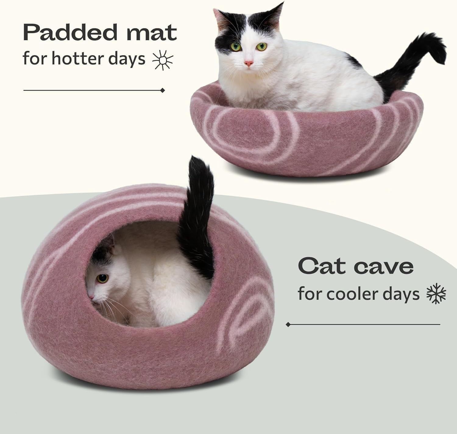 Large Felt Cat Cave Bed Handmade Merino Wool Indoor Cat House Rose