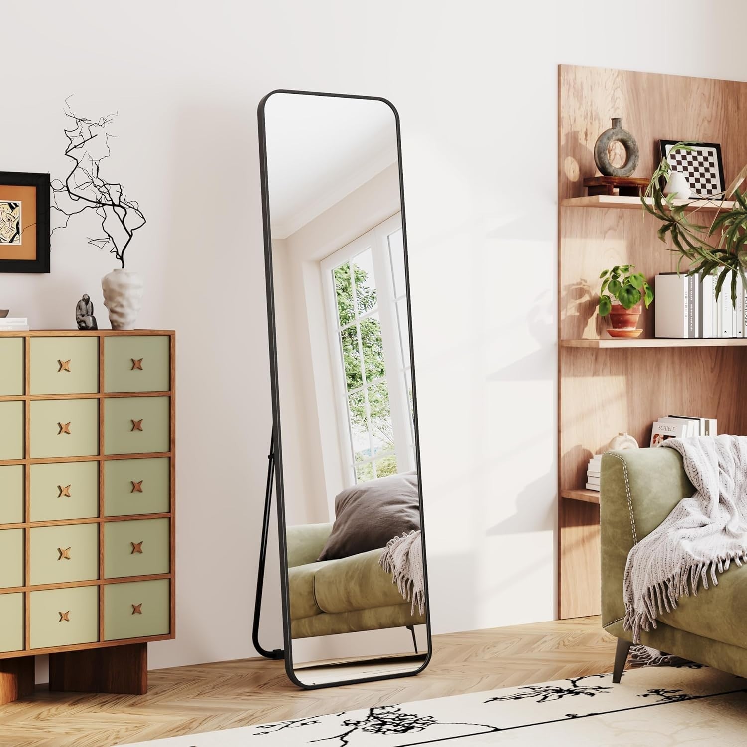 Full Length Rectangular Floor Mirror 150x40cm, Rounded Corners, Freestanding