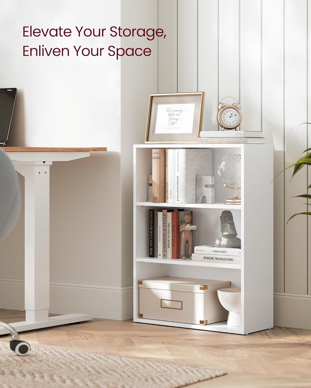 3Tier Wooden Bookcase Tall Storage Display Book Shelf for Living Room White