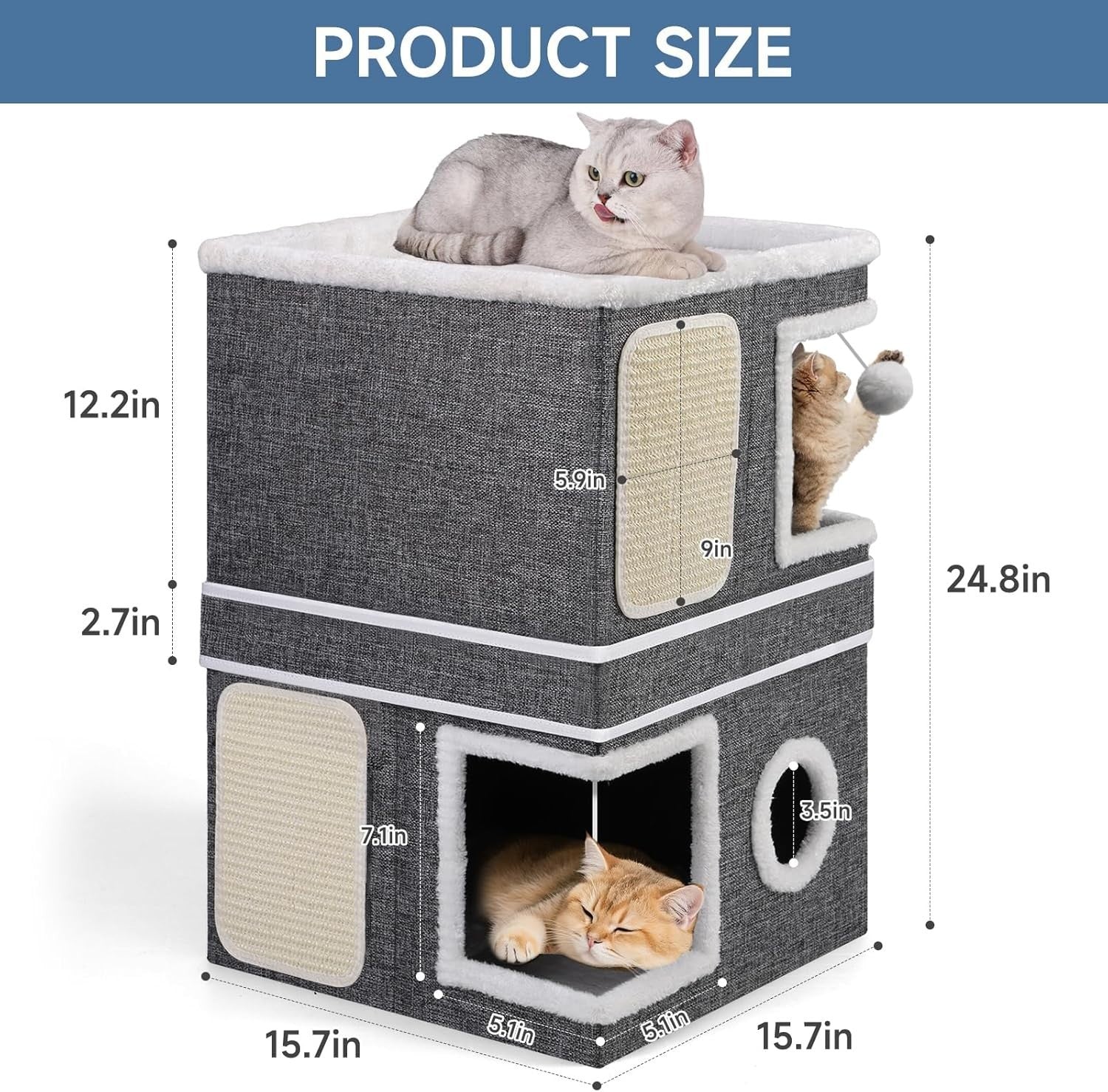 3 Tier Foldable Cat Cube House Cat Cave Condo w Scratch Pads Balls