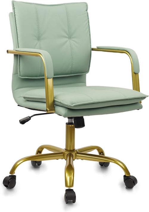 Ergonomic Office Desk Chair Swivel Wheel Green Faux Leather Adjustable Height