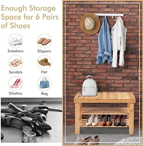 Natural Bamboo Shoe Storage Bench – 3-Tier Rack & Seat for Hallway 70cm