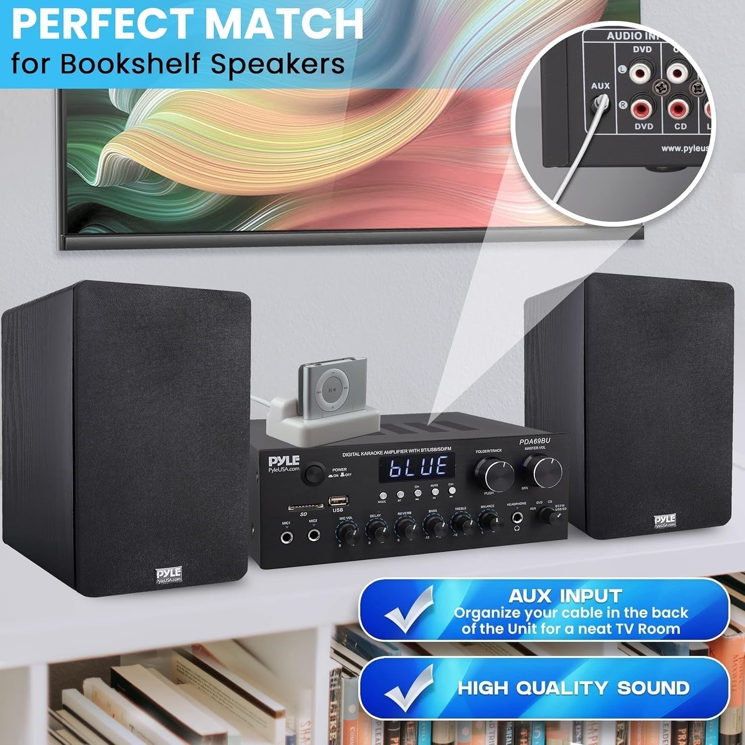300W 2-Channel Bluetooth Stereo Amplifier Receiver AUX USB FM Mic Inputs
