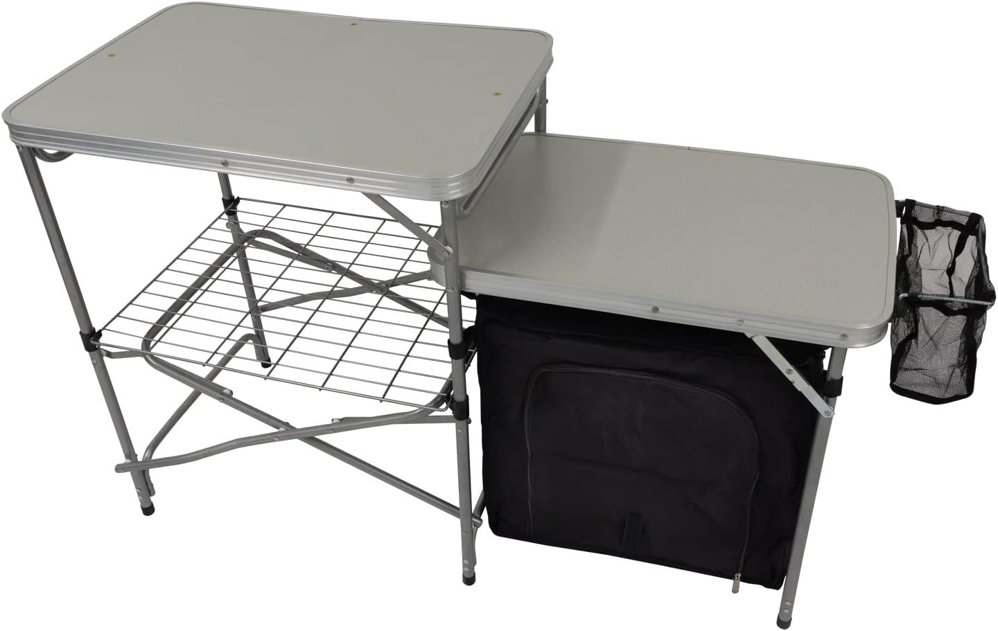Camping Kitchen Worktop Table Foldable Aluminium Outdoor Stand with Cupboard