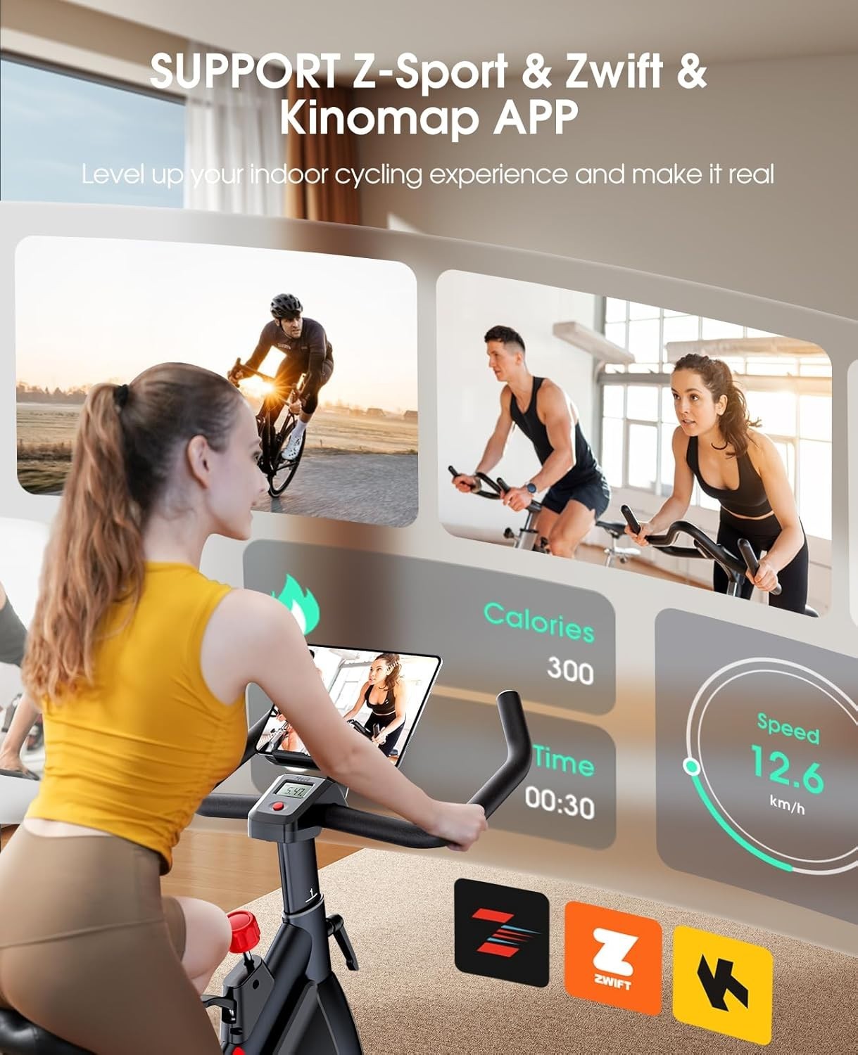 Quiet Magnetic Spin Bike w/ APP, LCD Monitor, 15kg Flywheel & 350lb Capacity