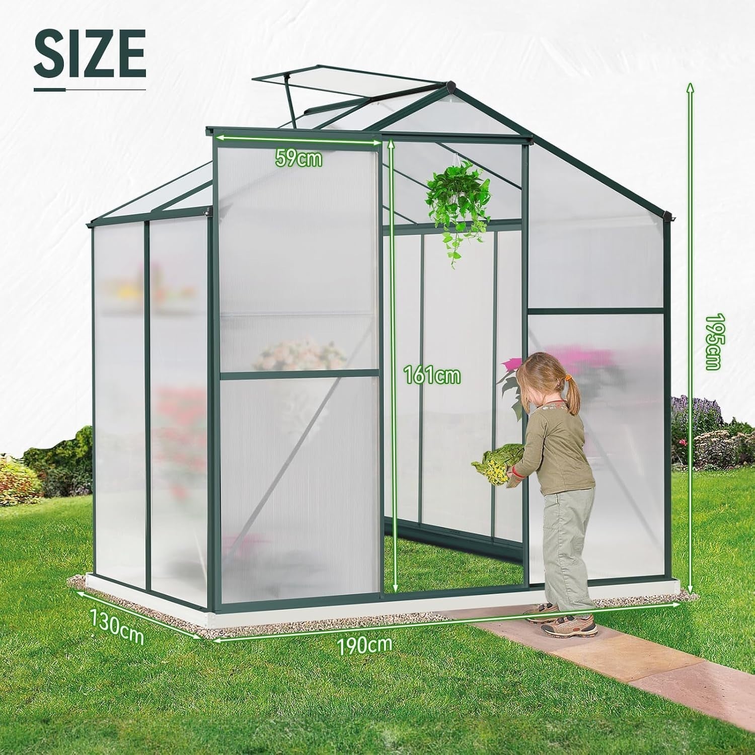 4x6FT Polycarbonate Walk-In Greenhouse with Base – Heavy Duty Aluminium Frame