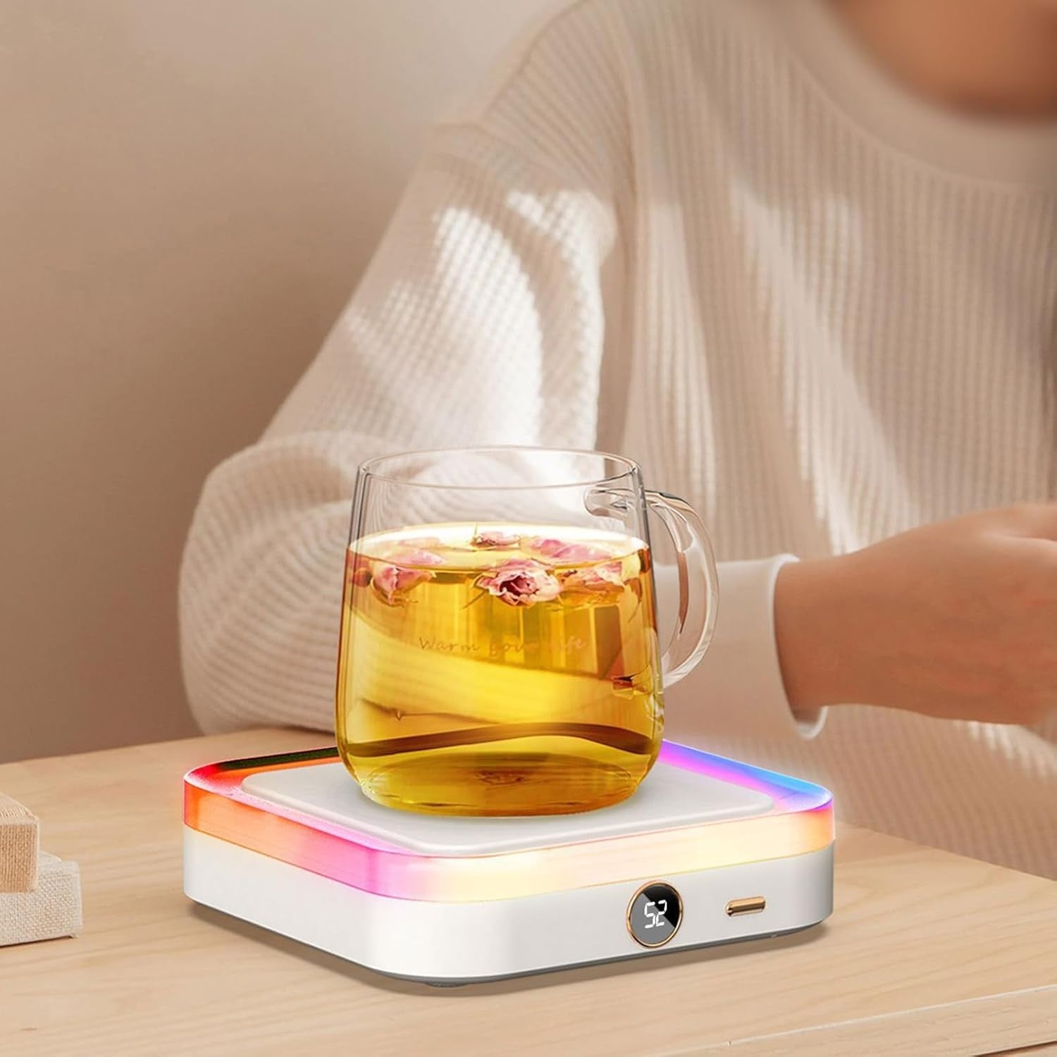 Electric Mug Warmer 3 Temp RGB Desk Cup Heater White