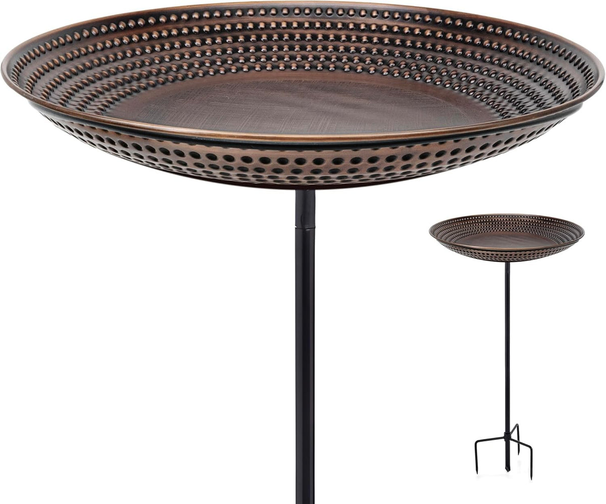 18" Bronze Copper Bird Bath | Garden Pole Outdoor Water Feature Bowl