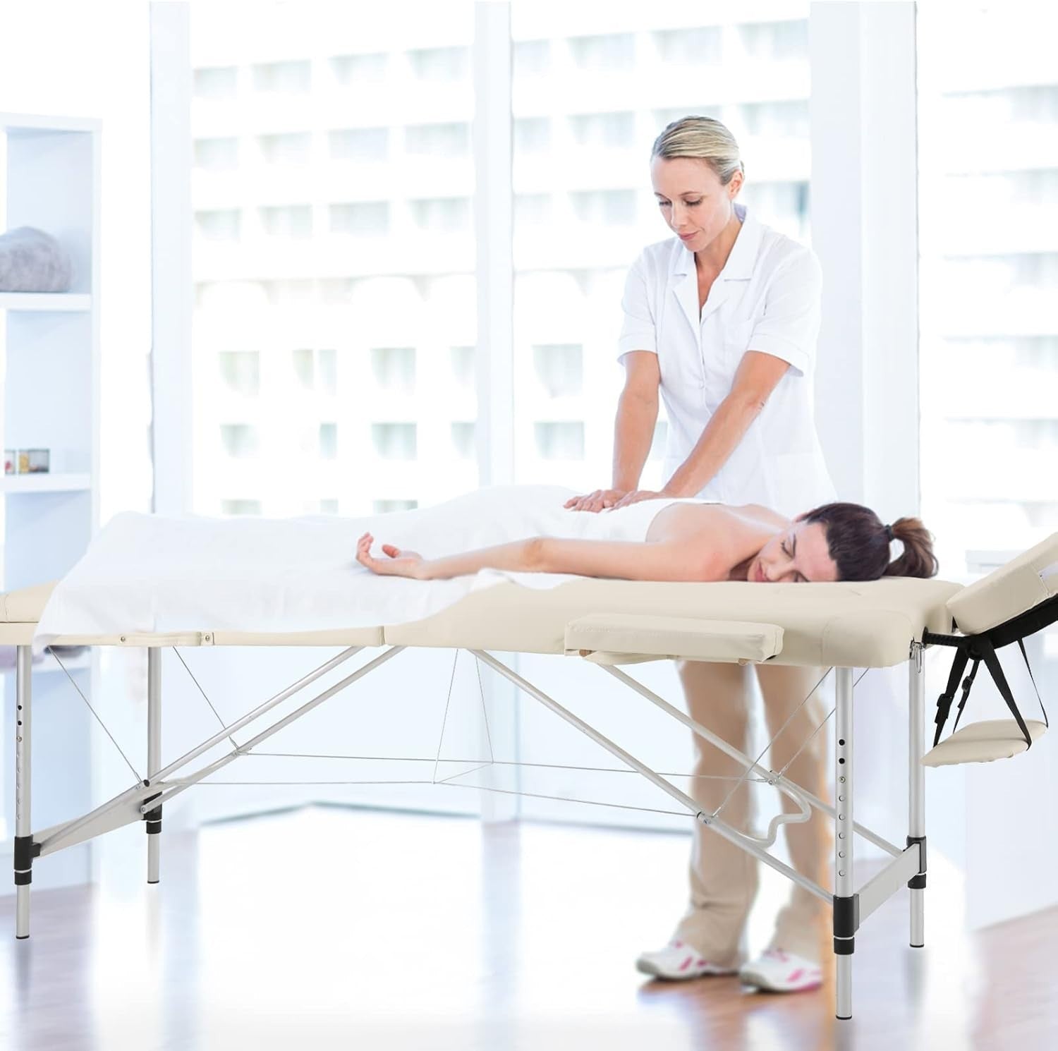 Portable Foldable Aluminum Massage Table with Adjustable Headrest & Carry Bag
