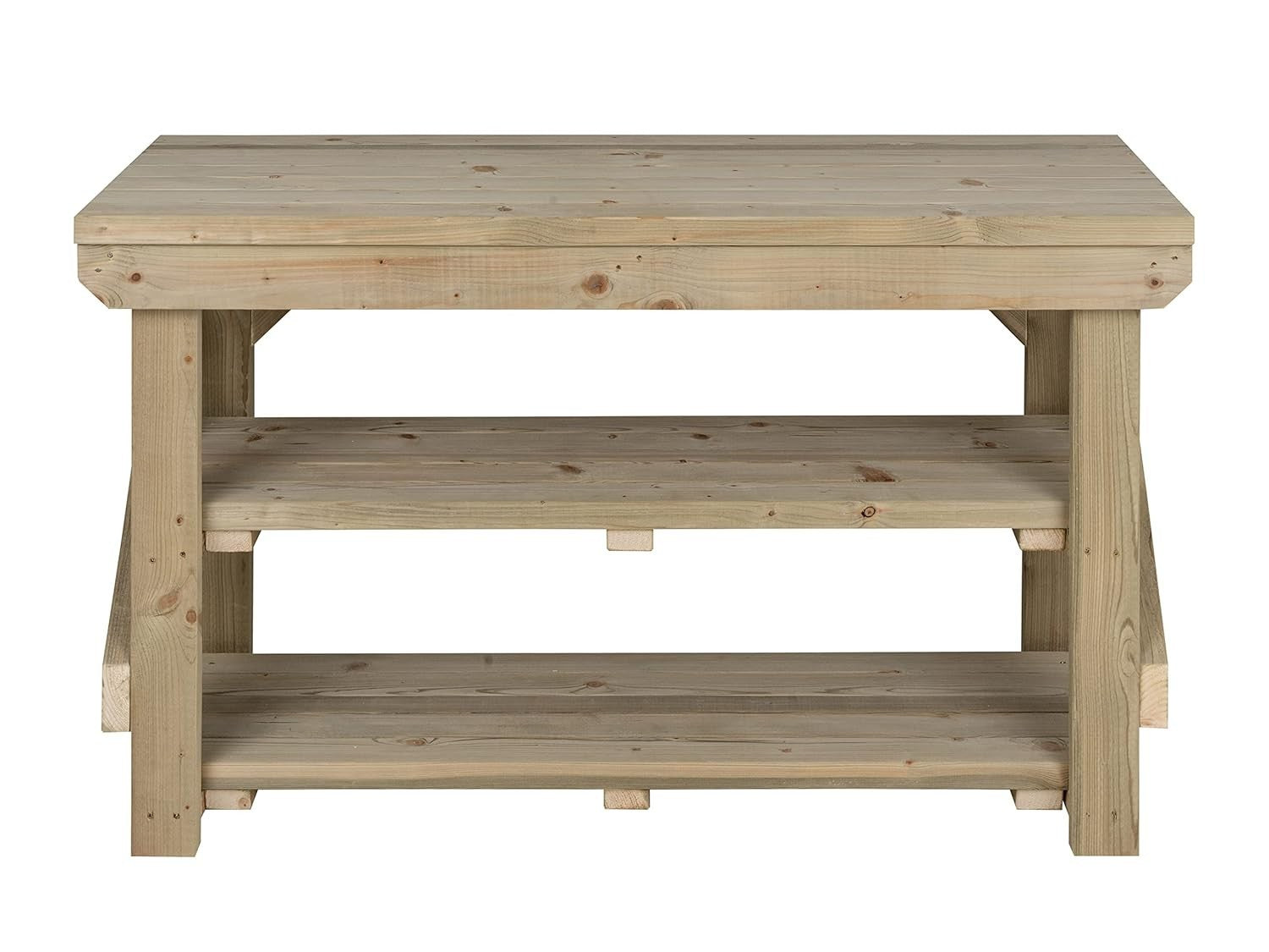 3ft Heavy Duty Pressure Treated Wooden Workbench Double Shelf Indoor Outdoor