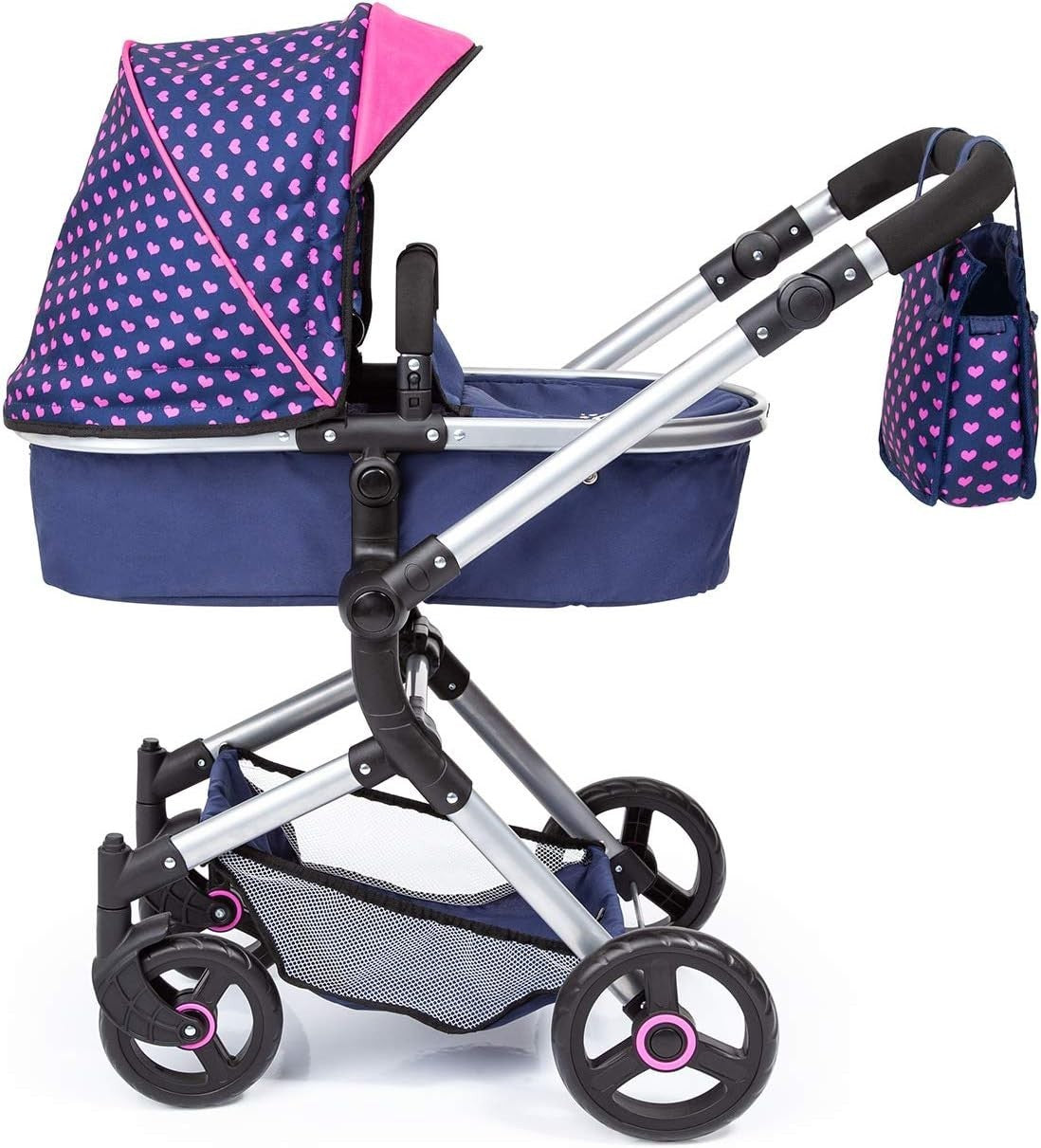 Convertible Dolls Pram Pushchair Adjustable Handle Foldable Basket Bag