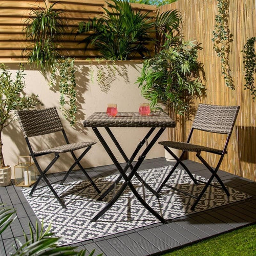 3pc Outdoor Rattan Bistro Set Garden Patio Chairs & Table Folding Waterproof
