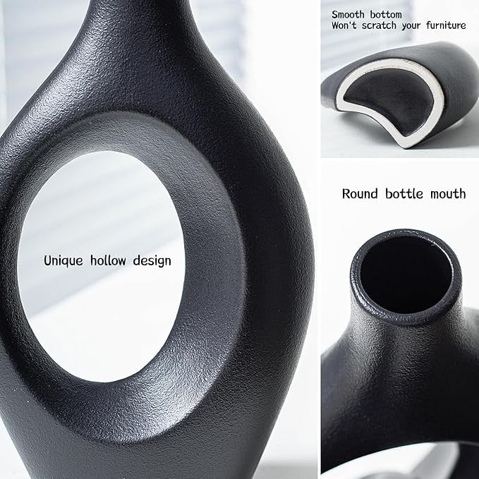 XL Hollow Ceramic Vase Set of 2 Modern Minimalist Donut Decor for Pampas