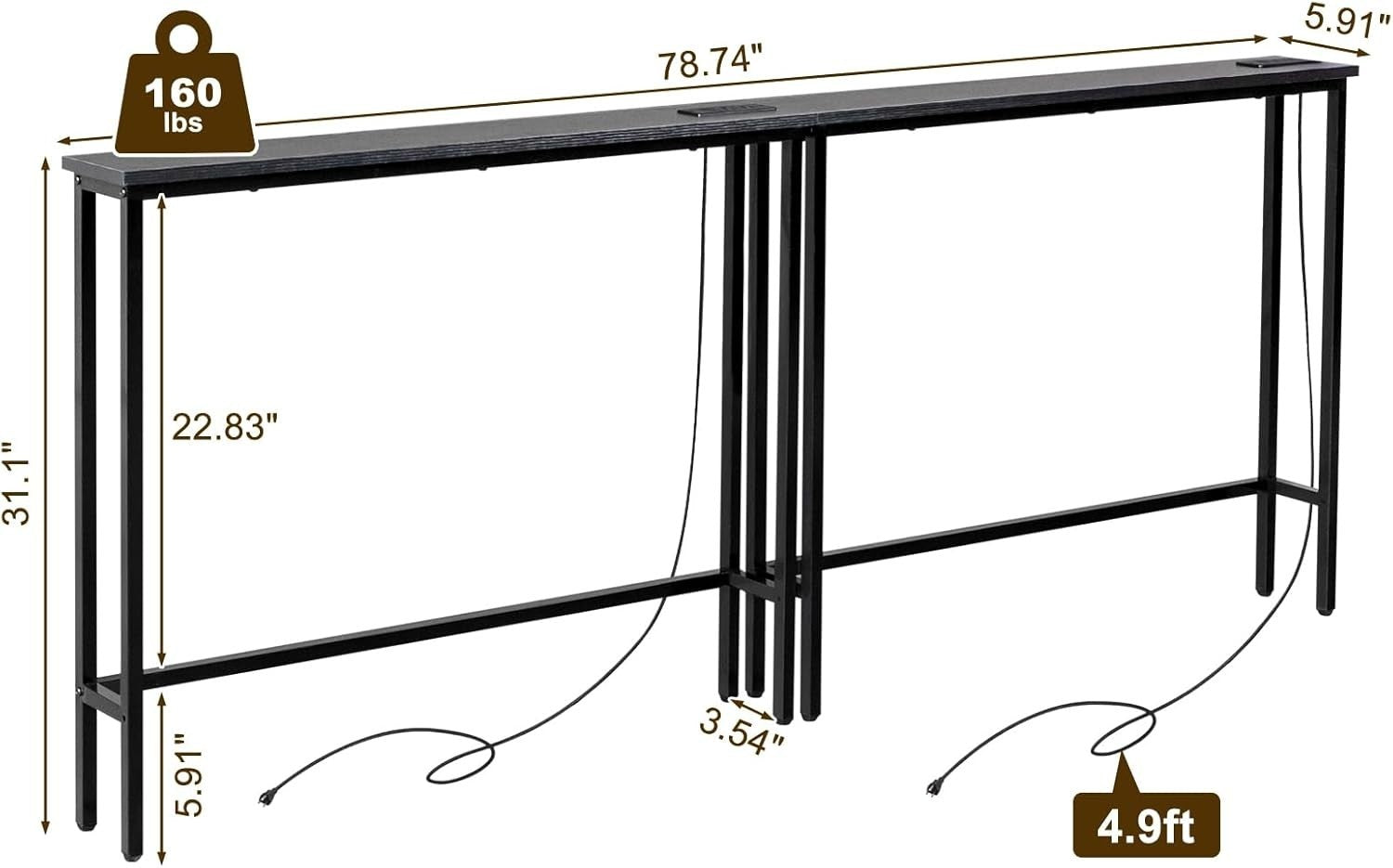Slim Console Table with USB Ports, Power Outlets & Charging Hub