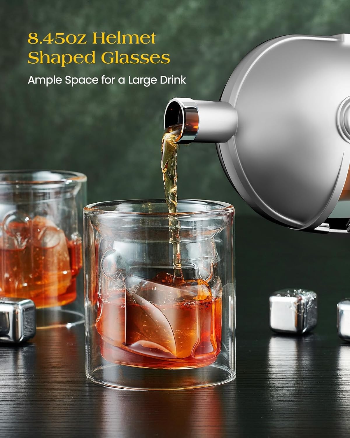 Silver Helmet Whiskey Decanter 34oz with 2 Glasses – Luxury Men’s Bar Gift