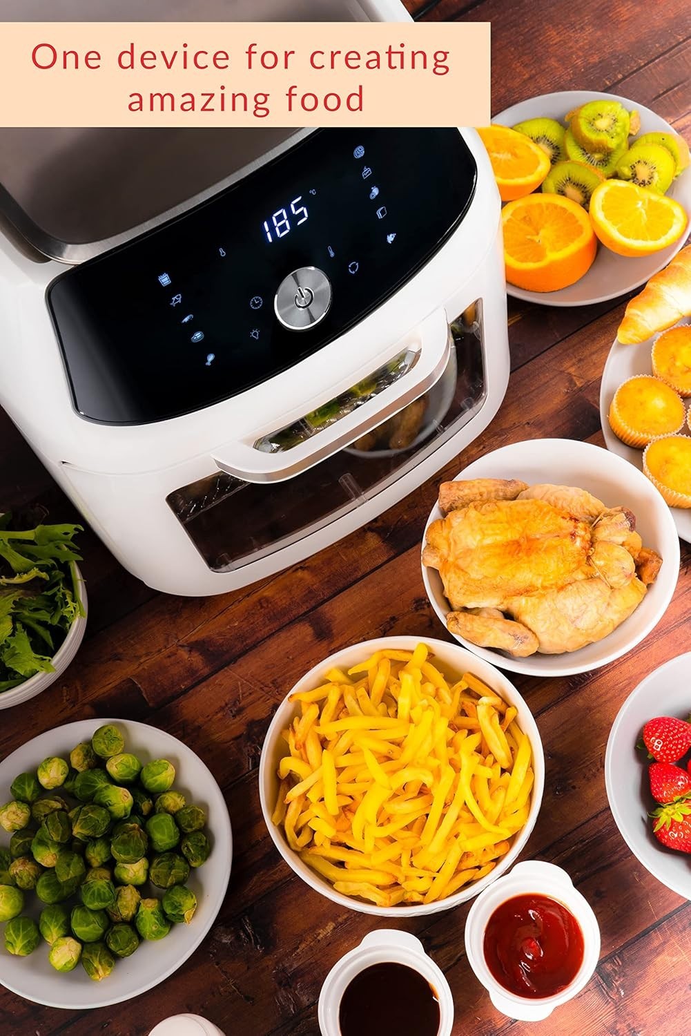 16L Air Fryer Oven Rotisserie 1800W 10 Presets Touchscreen Window white