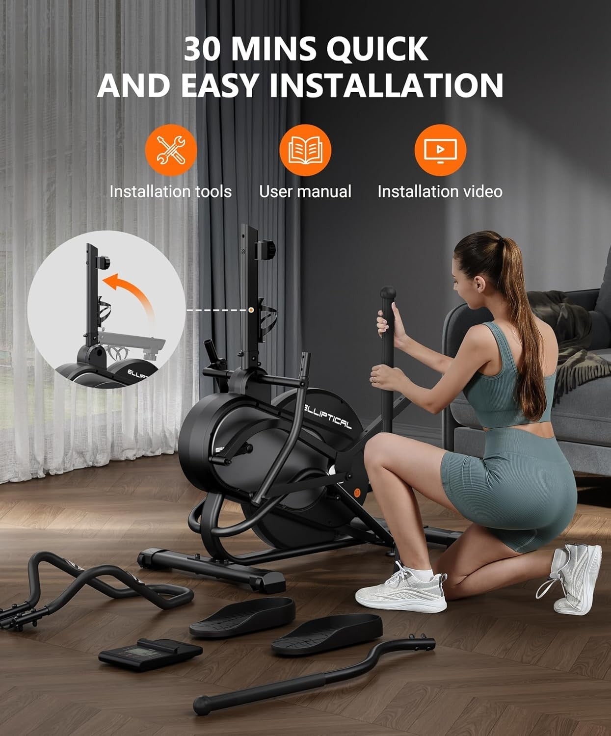 3-in-1 Elliptical Cross Trainer 16-Level Magnetic Resistance Home Gym