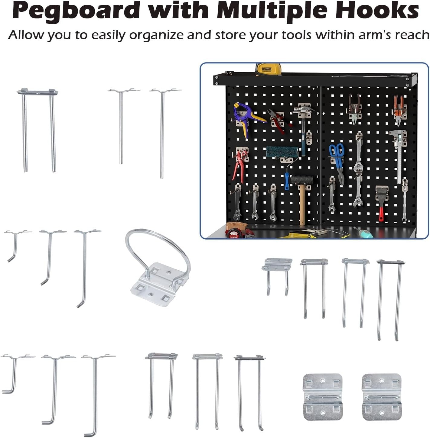 Heavy Duty Garage Workbench with Pegboards Drawer Shelves 290kg Tool Station