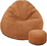 Large Adult Bean Bag Chair w/ Footstool – Boucle, Washable, Cozy Seat