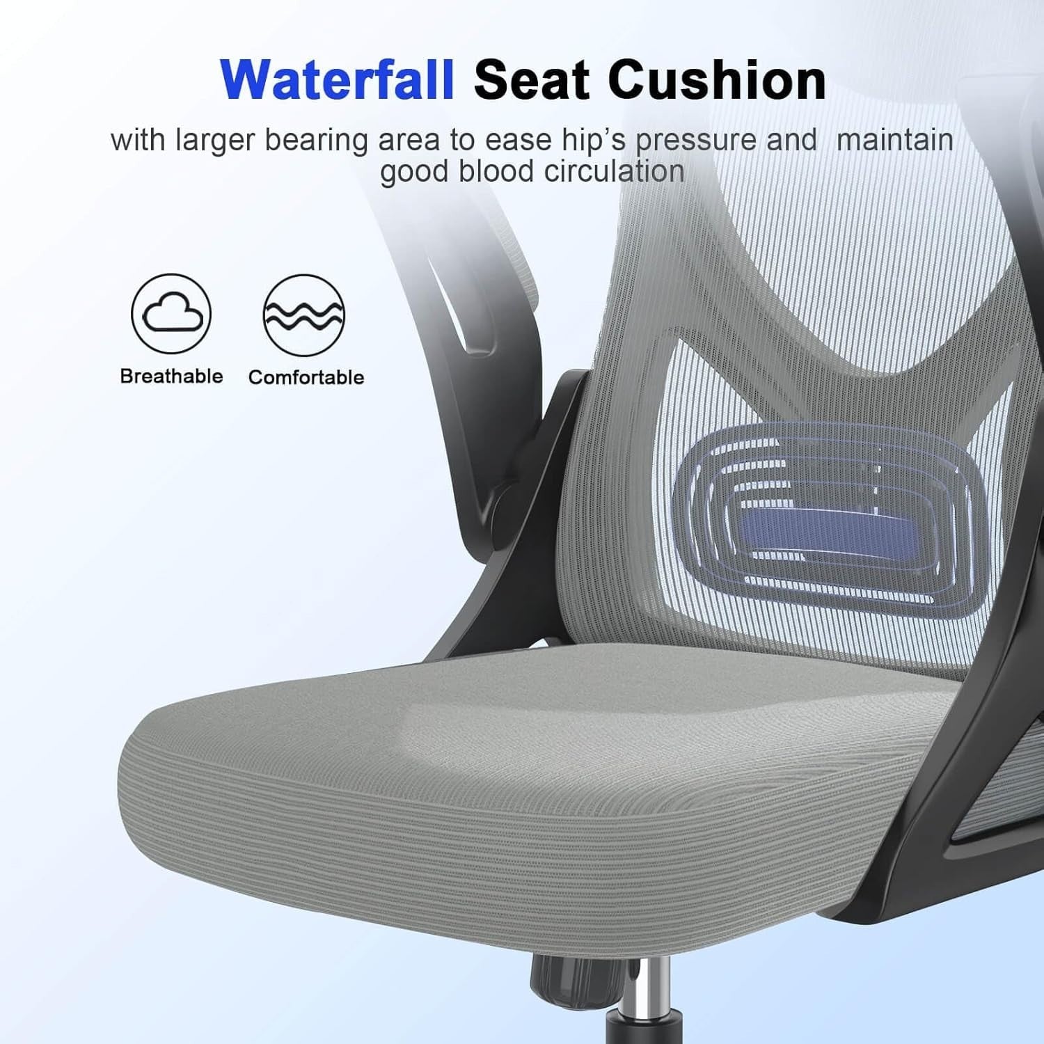 Ergonomic Office Chair High Back Mesh Flip-Up Arms Adjustable Lumbar Grey New