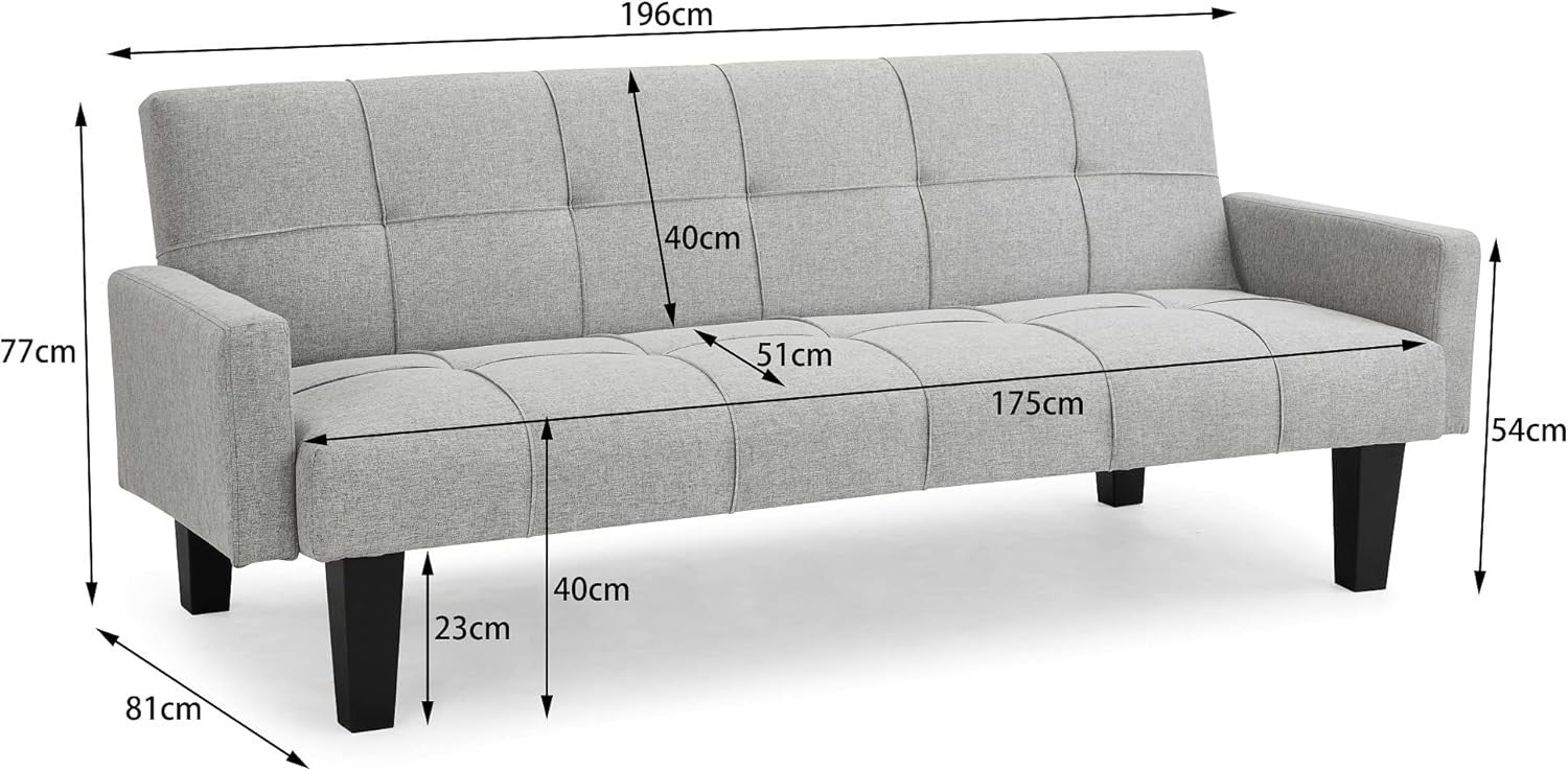 3 Seater Sofa Bed Light Grey Tufted Recliner Clic Clac Guest Sleeper Couch