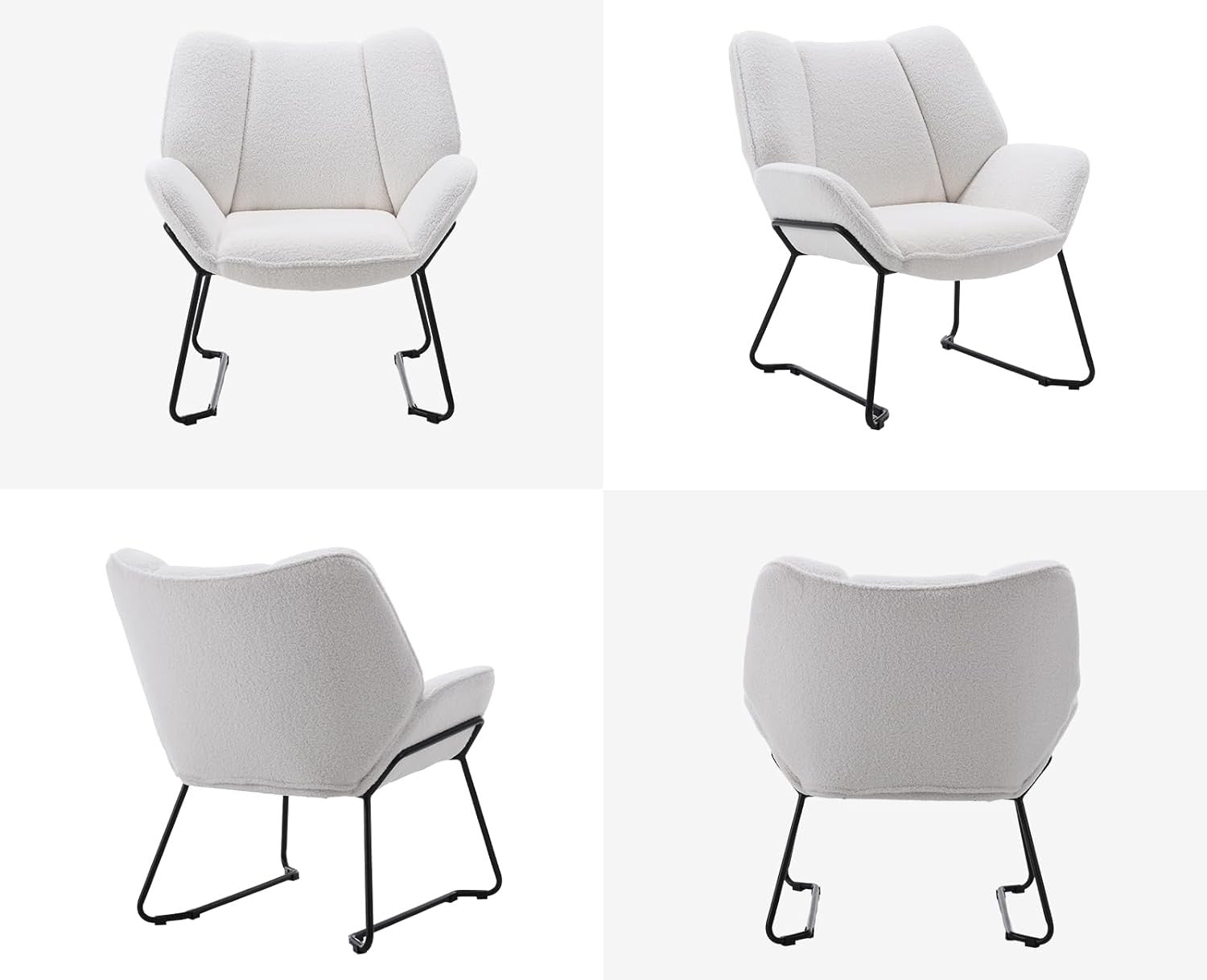 White Faux Fur Accent Tub Chair Metal Legs Modern Armchair