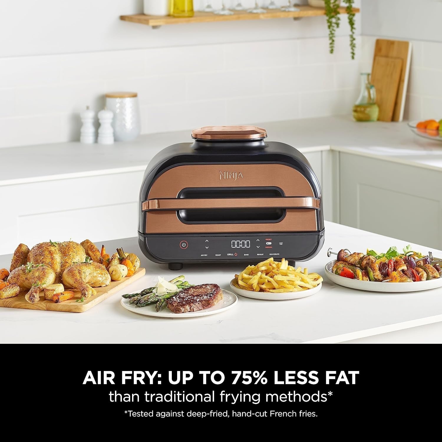 Health Grill Air Fryer 6-in-1 Digital Probe 260°C No Flip 3.8L Copper Black