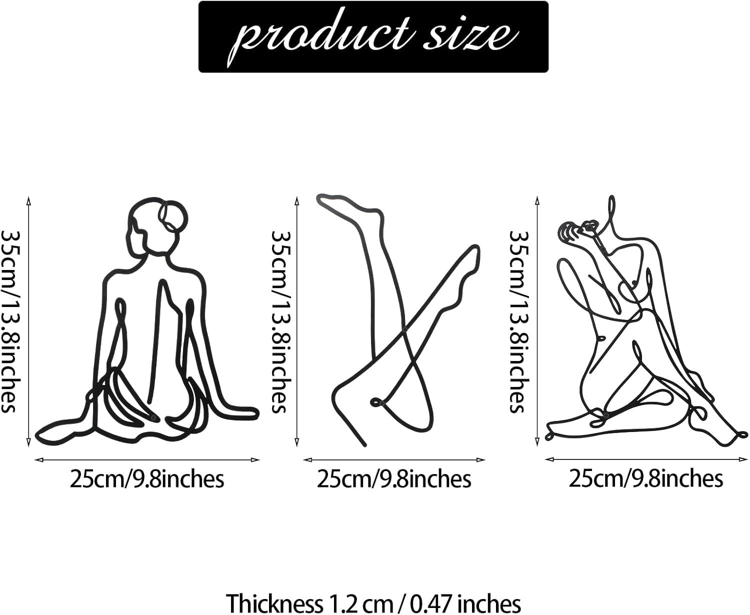 3-Piece Black Metal Wall Art Minimalist Abstract Woman Decor
