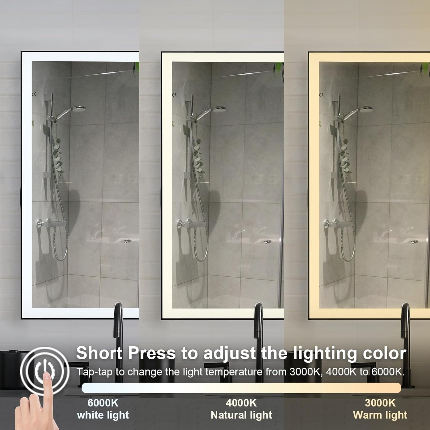 LED Bathroom Mirror 70x50cm Wall Mounted Light Anti-Fog Demister Pad