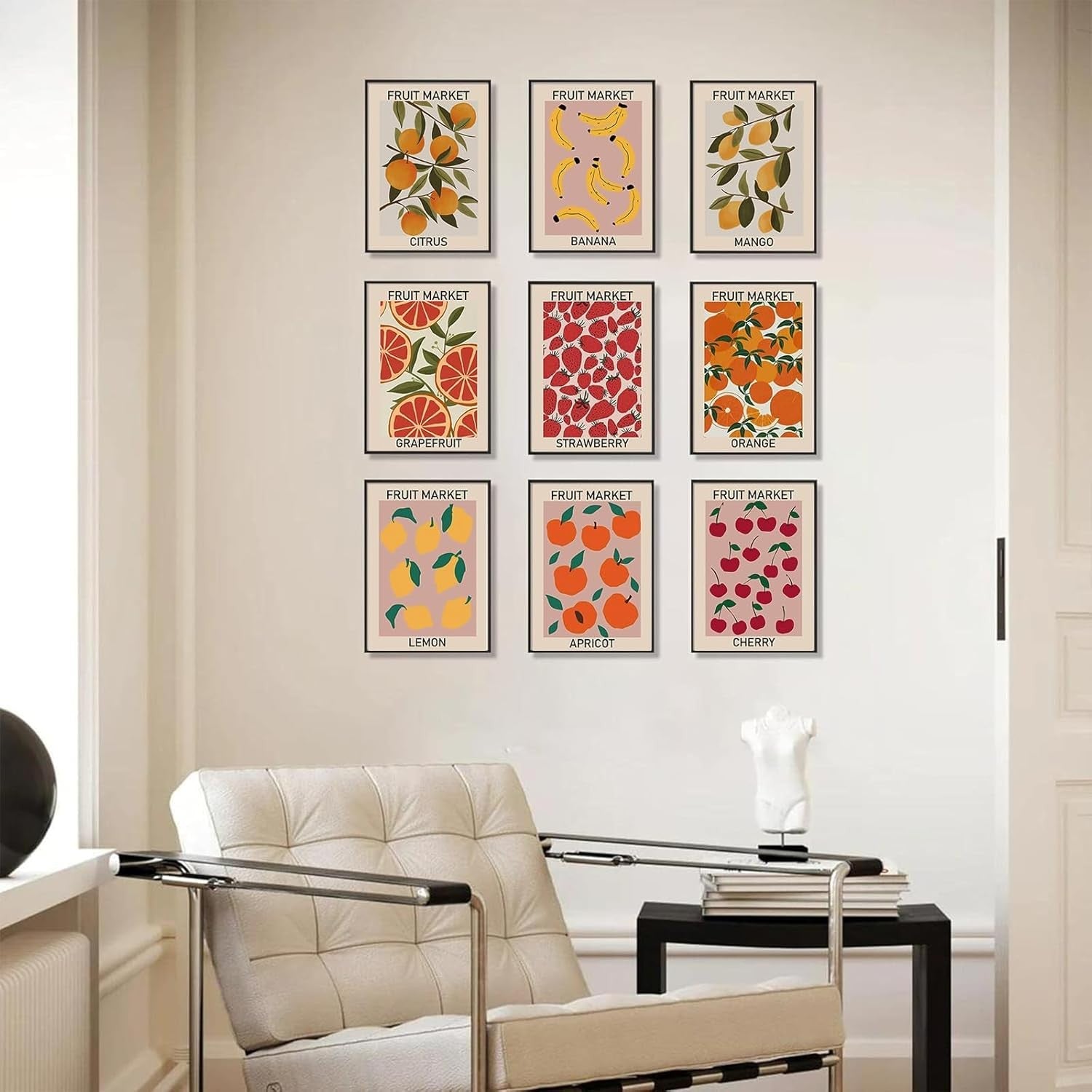 Set of 9 Fruit Market Wall Art Prints Abstract Colorful 8×10″
