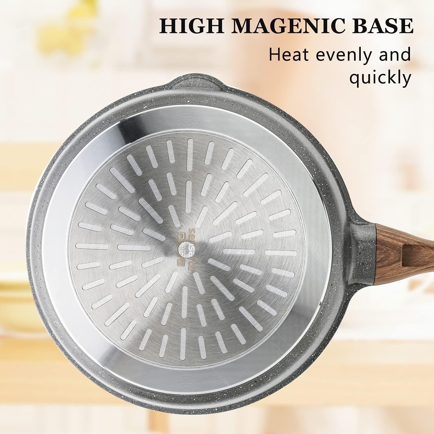 26cm Grey Deep Non stick Saute Pan with Lid 4L  Skillet Induction Compatible