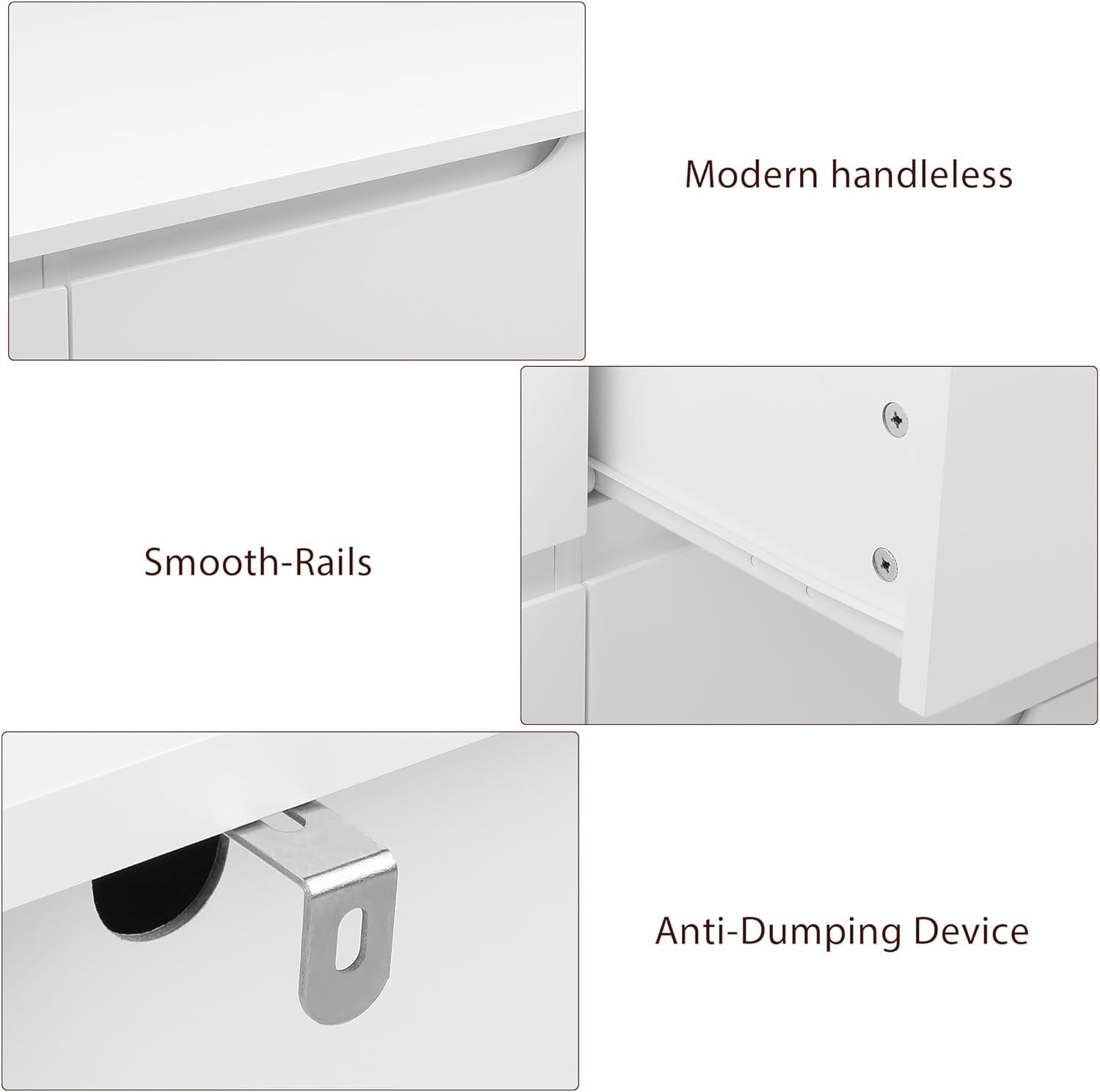 White Chest of Drawers 6 Drawer Handleless Bedroom Storage Unit Modern