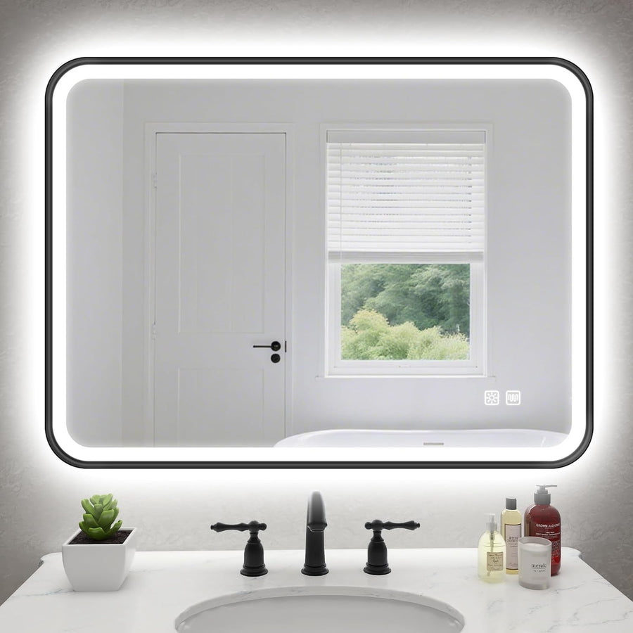 LED Bathroom Mirror 80x60cm Anti-Fog, Dimmable, Waterproof, Memory Function