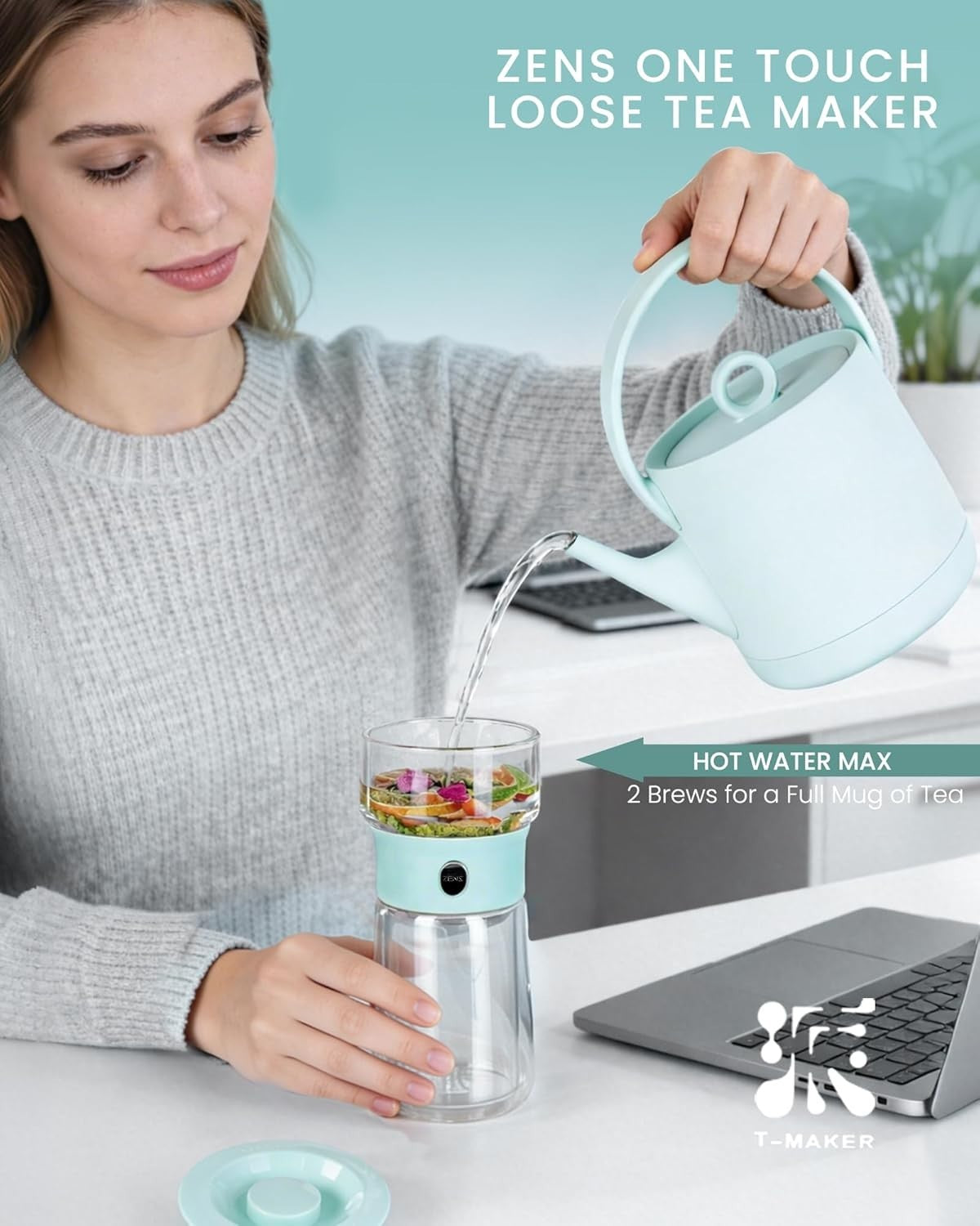 One Touch Tea Brewer 270ml Glass Infuser Mug Set with Carry Case